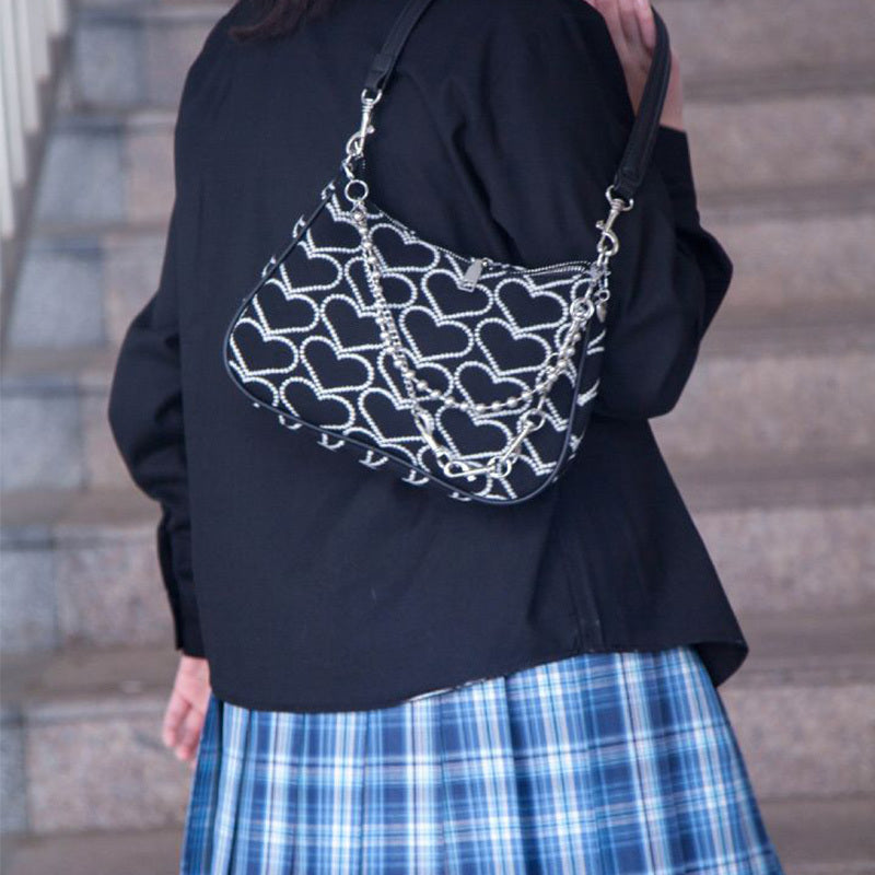 Heart-shaped Embroidery Y2k Hot Girl Sweet Cool Chain Bag